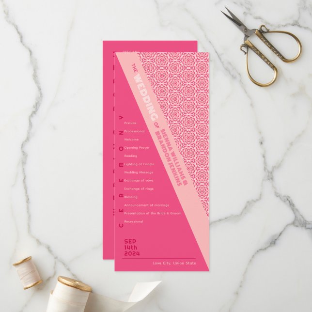 Geometric Roses Red Wedding Program Programme (Front/Back In Situ)