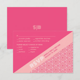 Geometric Roses Red Wedding RSVP Card