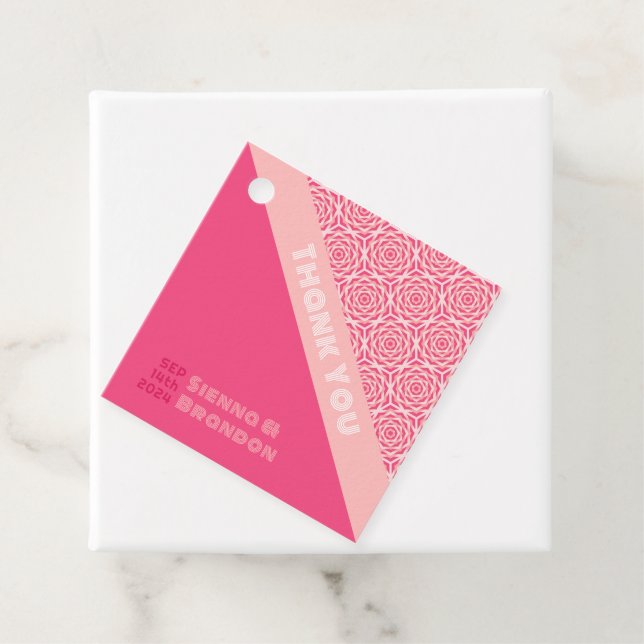 Geometric Roses Red Wedding Square Favour Tag (In Situ)