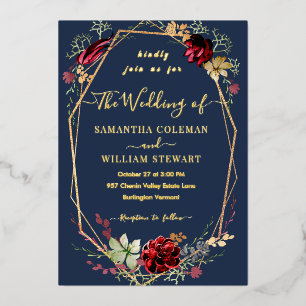 Geometric Rustic Boho Wildflower Navy Blue Wedding