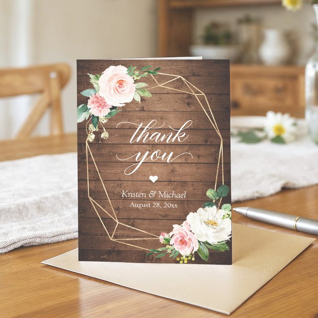 Geometric Rustic Country Floral Wedding Thank You Card (Creator Uploaded)