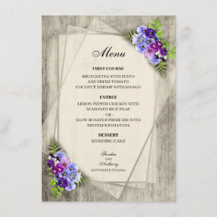 Geometric Rustic Elegant Pansies Wedding Menu
