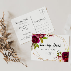 Geometric Rustic Floral Horizontal Save the Date Postcard