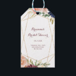 Geometric Rustic Gold Calligraphy Bridal Shower Gift Tags<br><div class="desc">These geometric rustic gold calligraphy bridal shower gift tags are perfect for a modern wedding shower. The design features hand-drawn watercolor purple,  navy,  blush,  burgundy,  navy flowers,  green and gold leaves adorning an elegant geometric frame.</div>