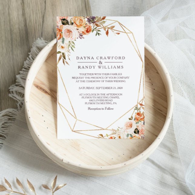 Geometric Rustic Gold Elegant Autumn Wedding Invitation (Creator Uploaded)