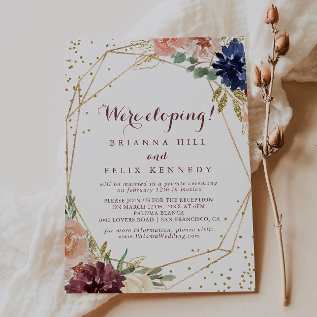 Geometric Rustic Gold Glitter Elopement Reception Invitation (Creator Uploaded)