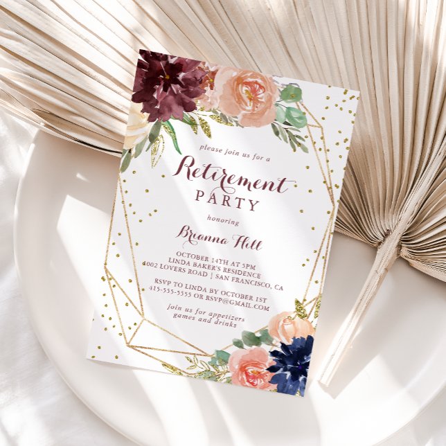 Geometric Rustic Gold Glitter Retirement Party Invitation (Creator Uploaded)