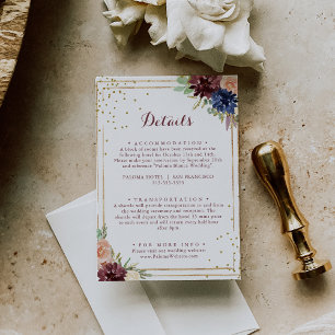 Geometric Rustic Gold Glitter Wedding Details Enclosure Card