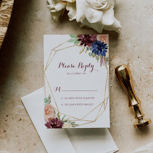 Geometric Rustic Gold Modern Calligraphy RSVP Card