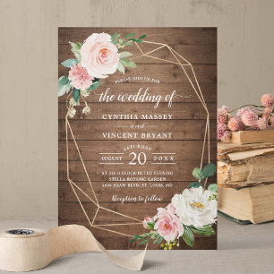 Geometric Rustic Romance Blush Floral Wedding Invitation