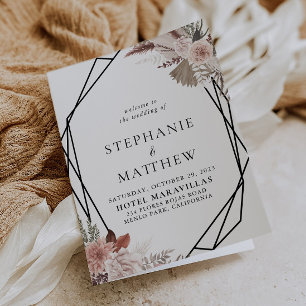 Geometric Rustic Rose Gold Floral Folded Wedding Programme