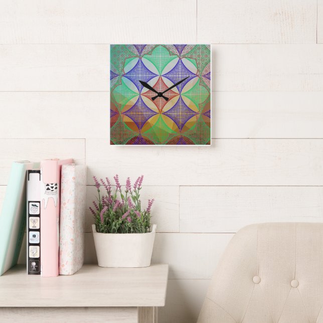 Geometric Sacred Mandala Wireframe Pattern Wall Cl Square Wall Clock (Reading Room)