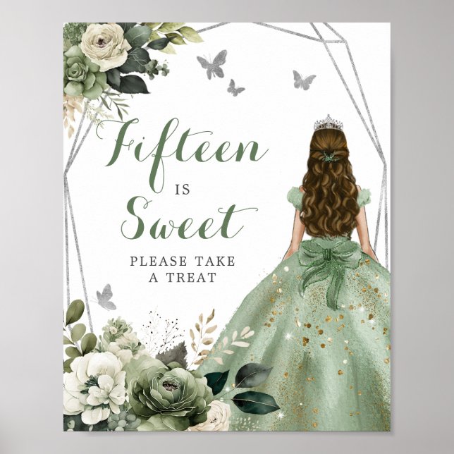 Geometric Sage Green Princess Fifteen Sweet Sign (Front)