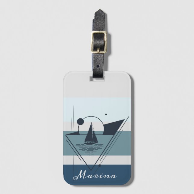 Geometric Sailboat Modern Art Personalised Luggage Tag (Front Vertical)
