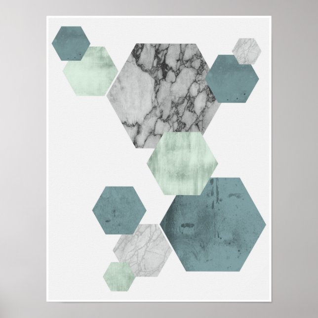 Geometric, Scandinavian coastal hues hexagon art Poster (Front)