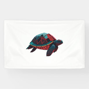 Geometric Sea Turtle Red Banner