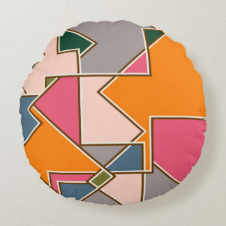 geometric seamless pattern, lines, orange, purple round cushion