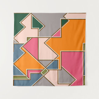 geometric seamless pattern, lines, orange, purple tapestry