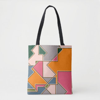 geometric seamless pattern, lines, orange, purple tote bag