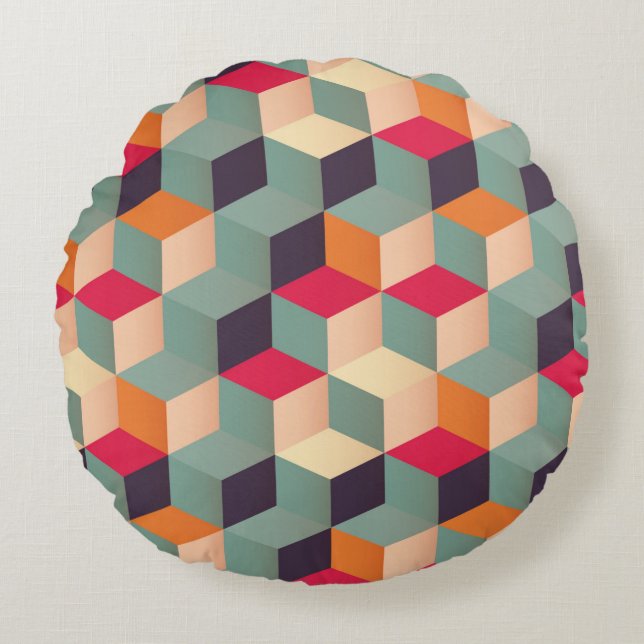 Geometric seamless pattern with colourful squares  round cushion (Front)