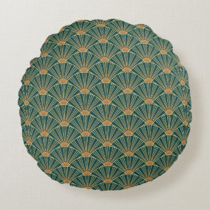 Geometric seamless pattern with golden lines. Gree Round Cushion