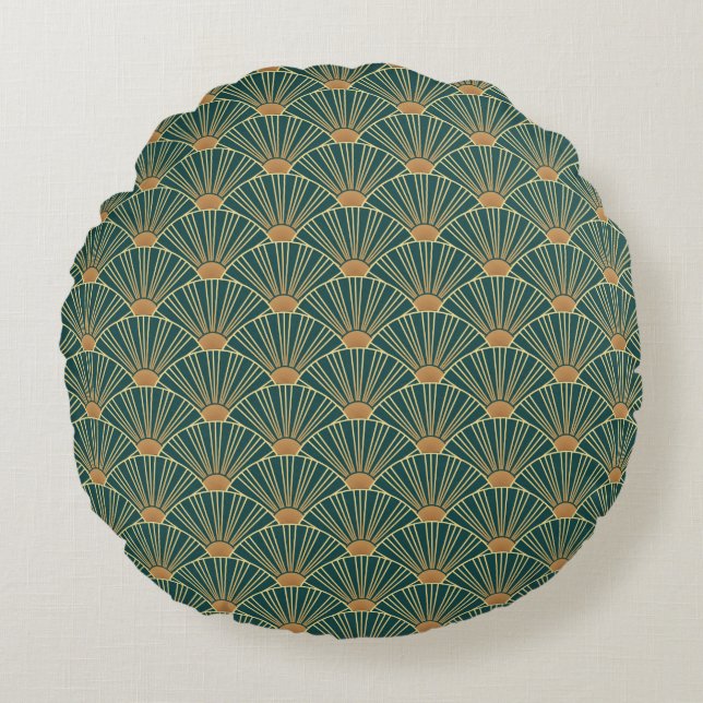 Geometric seamless pattern with golden lines. Gree Round Cushion (Front)