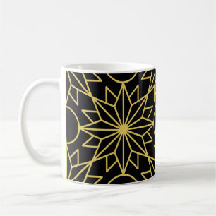 Geometric seamless pattern with stylised golden wi coffee mug