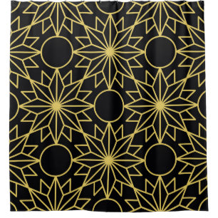 Geometric seamless pattern with stylized golden wi shower curtain