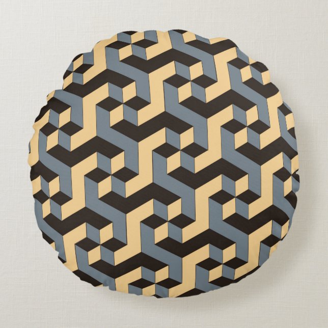 geometric seamless tile with complex rotating cubi round cushion (Front)