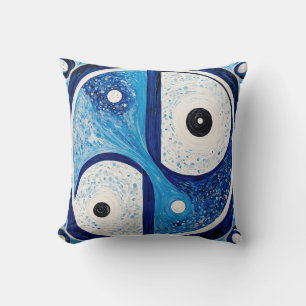 Geometric Serenity: Blue & White Yin Yang Cushion