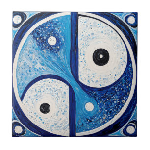 Geometric Serenity: Blue & White Yin Yang Tile