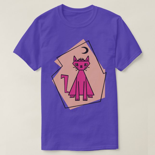 Geometric shape deep pink cut cat with black half  T-Shirt (Design Front)