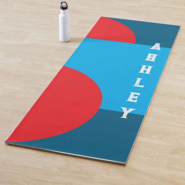 Geometric Shape Yellow Red Blue Personalised Name Yoga Mat (In Situ)