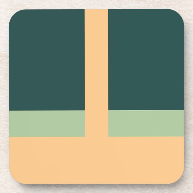 Geometric Shapes Abstract Art Green Apricot Colors Coaster (Front)