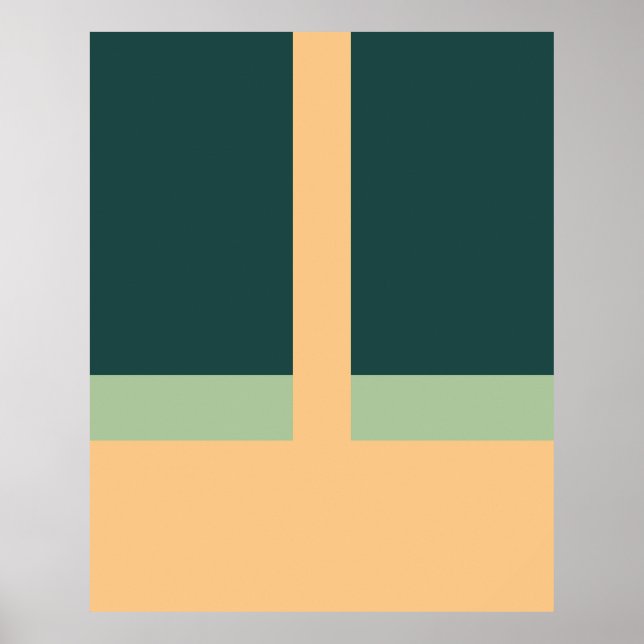 Geometric Shapes Abstract Art Green Apricot Colors Poster (Front)