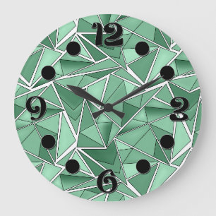 Geometric shapes abstract green pattern large clock