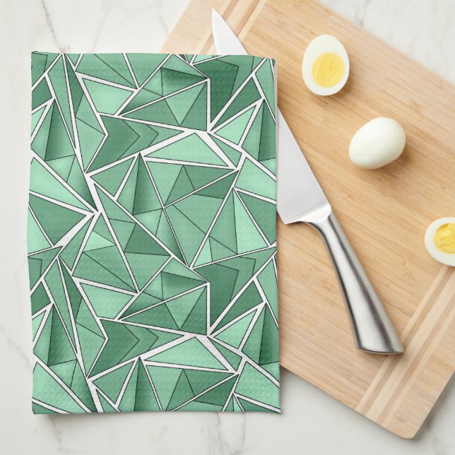 Geometric shapes abstract green pattern  tea towel (Quarter Fold)