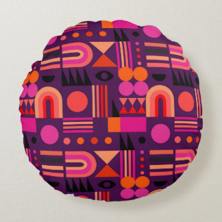 Geometric Shapes Abstract Seamless Pattern. Round Cushion