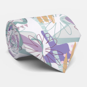 Geometric shapes and flowers on white. tie