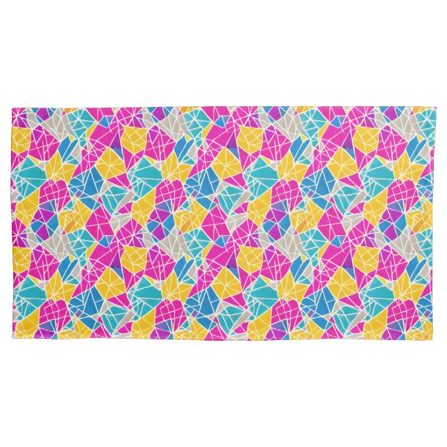 Geometric Shapes and Lines in Vibrant Colour Pillowcase (Front-Left)