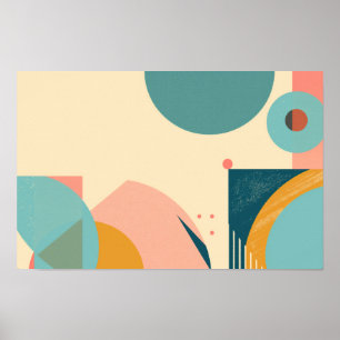 Geometric shapes background in blue and pink poster