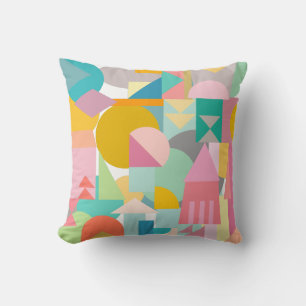 Geometric Shapes Collage in Fun Bright Colours Cushion