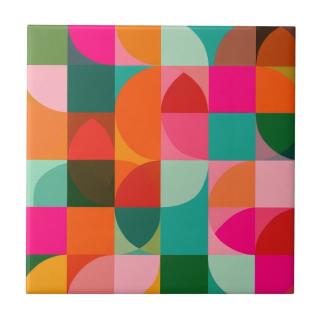 Geometric Shapes Colourful Abstract Pattern Retro Tile (Front)