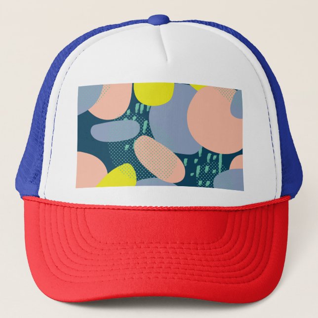 Geometric Shapes: Colourful Memphis Style Trucker Hat (Front)