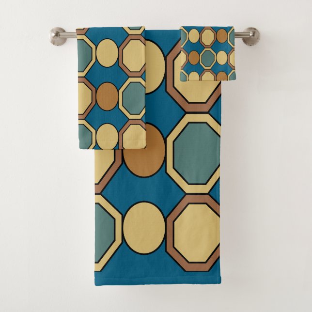 Geometric Shapes Colourful Mid Century Modern Bath Towel Set (Insitu)