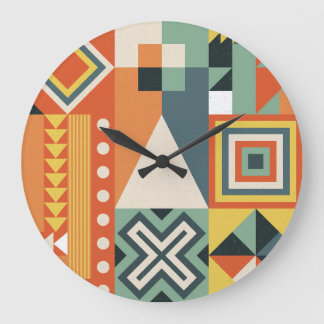 Geometric shapes, flat simple background. large clock