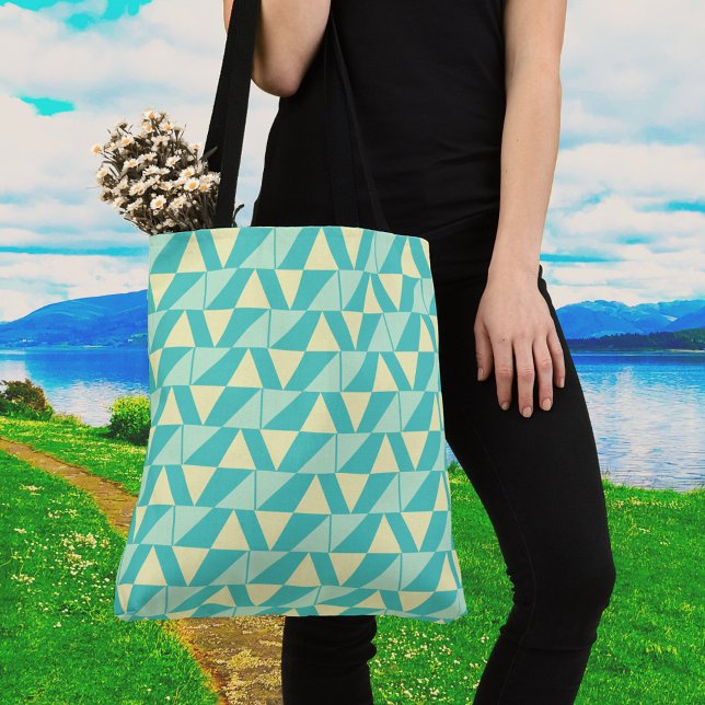  Geometric Shapes in Turquoise and Yellow Funky Tote Bag (Creator Uploaded)