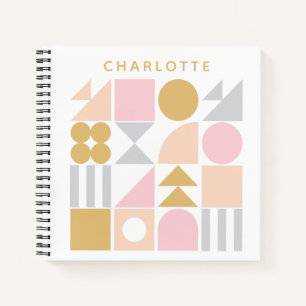 Geometric Shapes Pattern in Pink and Gold Name Notebook