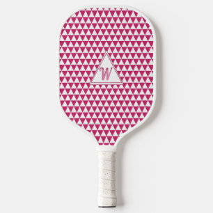 Geometric Shapes Pink and White Modern Monogram Pickleball Paddle