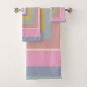 Geometric Shapes Quilt Pattern in Pastel Colours Bath Towel Set